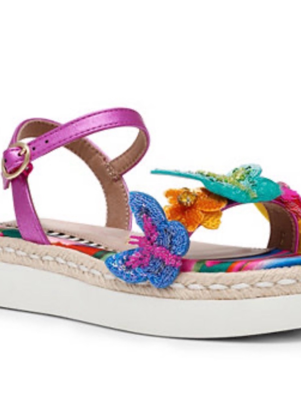 Girls Betsey Johnson Hot Pink Multicolor Embellished Butterfly Floral Sandals